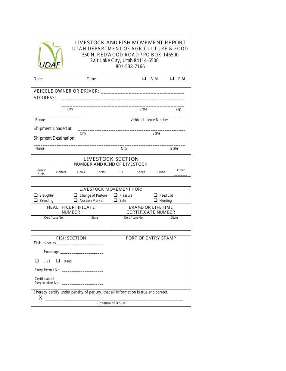Livestock and Fish Movement Report - Utah, Page 2
