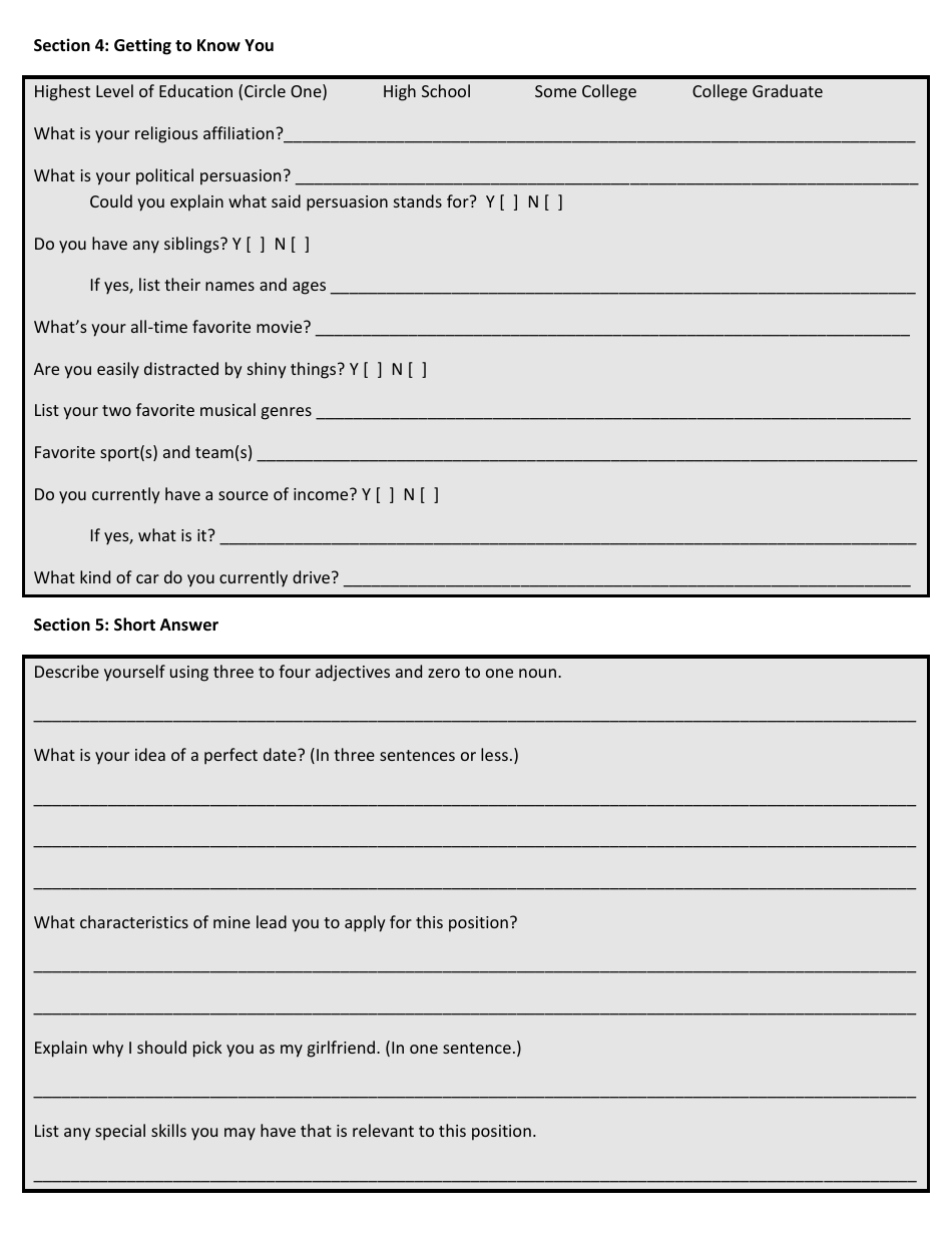Official Girlfriend Application Form Fill Out Sign Online And Download Pdf Templateroller 8752