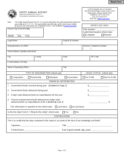 State Form 54402 (E-1)  Printable Pdf