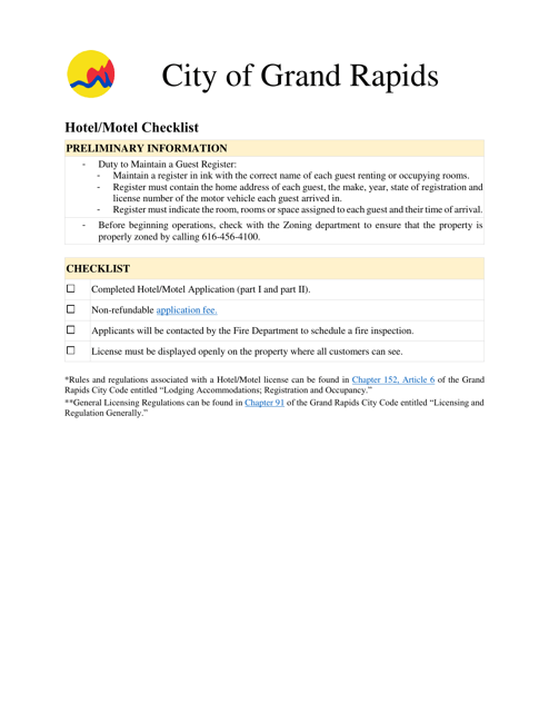 Hotel/Motel Checklist - City of Grand Rapids, Michigan