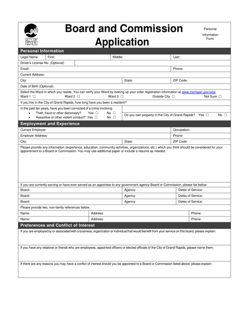 Board and Commission Application - City of Grand Rapids, Michigan Download Pdf