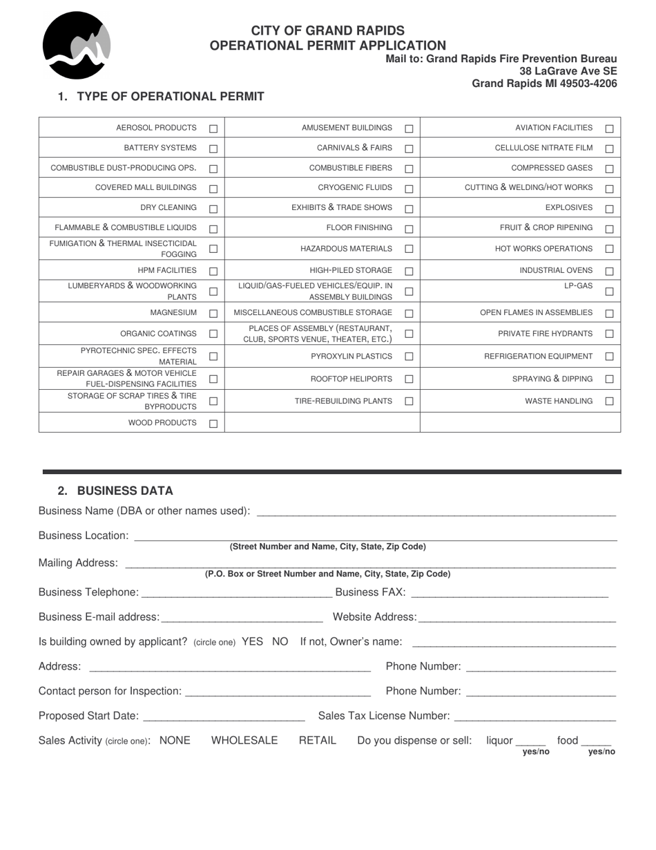 Operational Permit Application - City of Grand Rapids, Michigan, Page 1