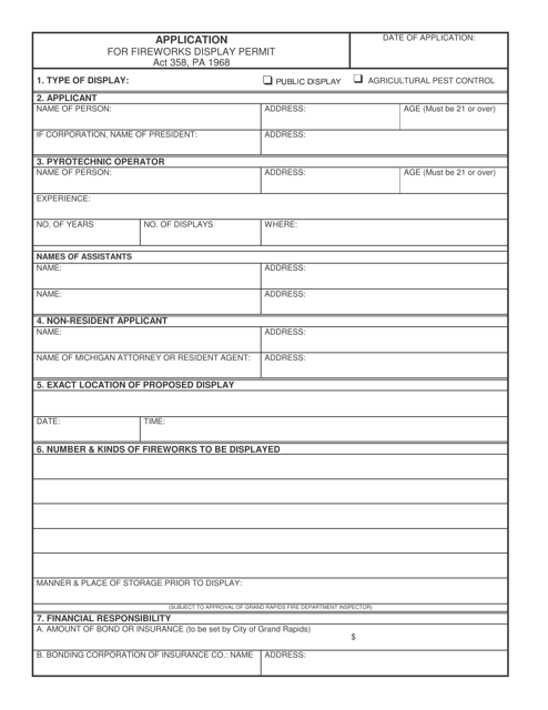 Application for Fireworks Display Permit - City of Grand Rapids, Michigan
