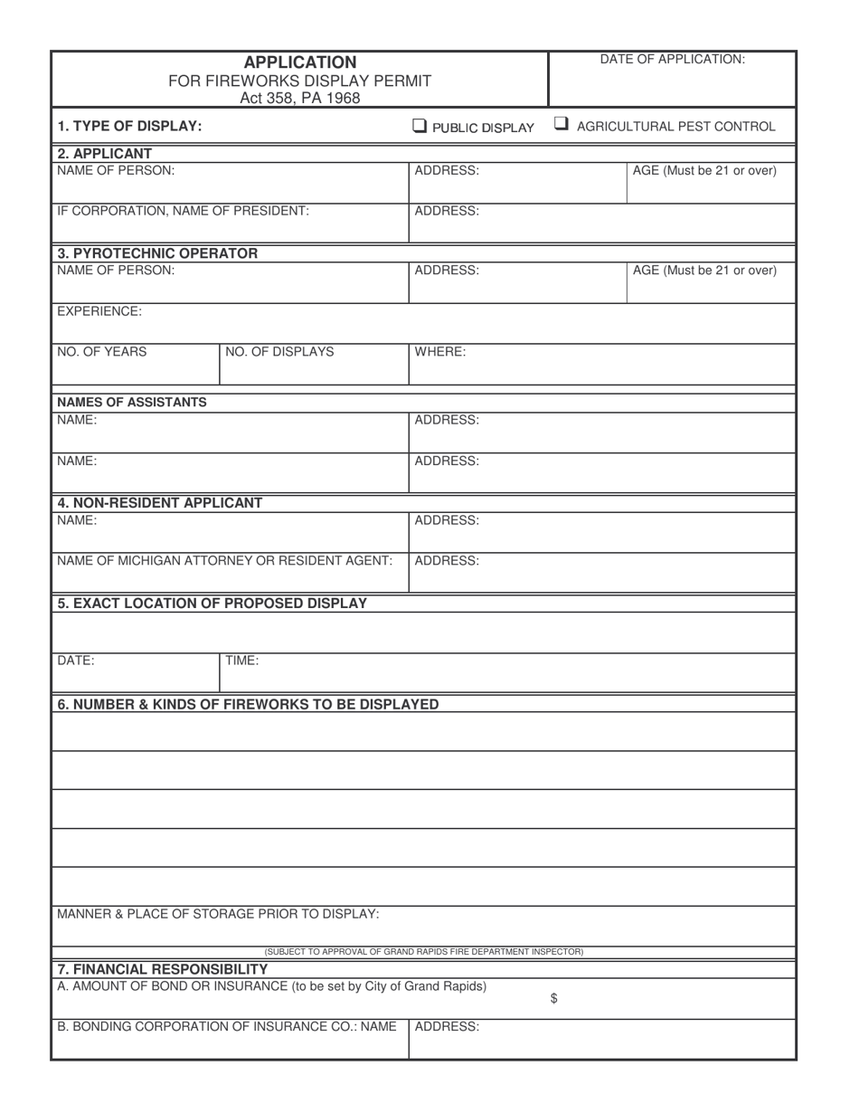 Application for Fireworks Display Permit - City of Grand Rapids, Michigan, Page 1