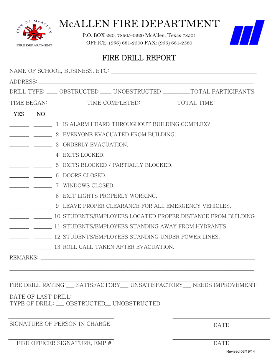Fire Drill Report - City of McAllen, Texas, Page 1