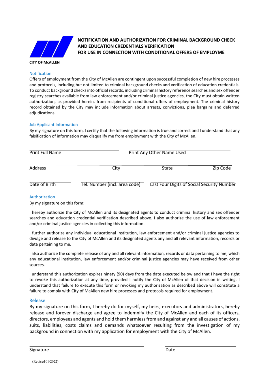 Personal History Statement - City of McAllen, Texas, Page 17