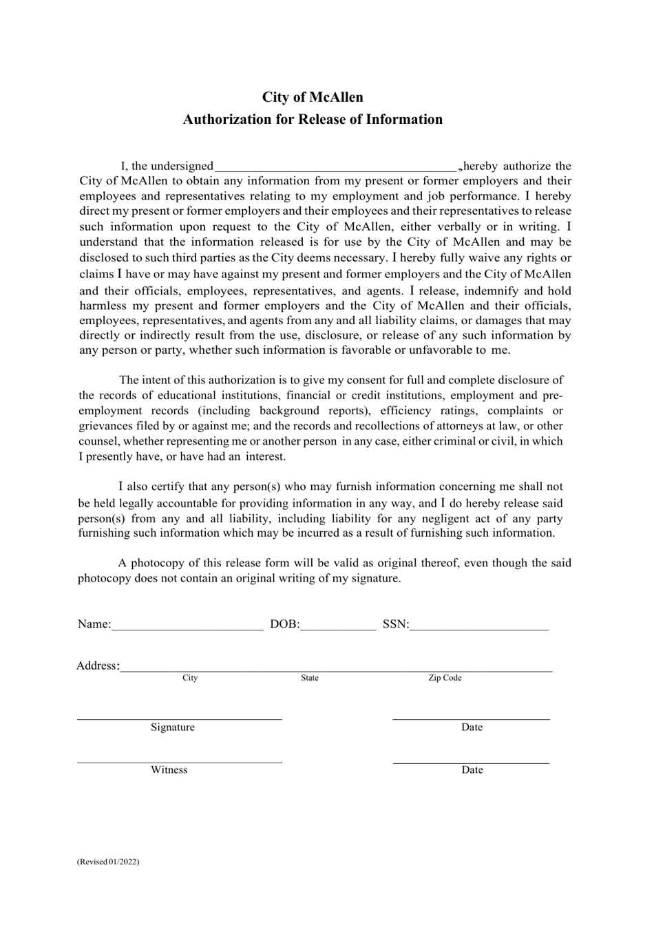 Personal History Statement - City of McAllen, Texas, Page 18