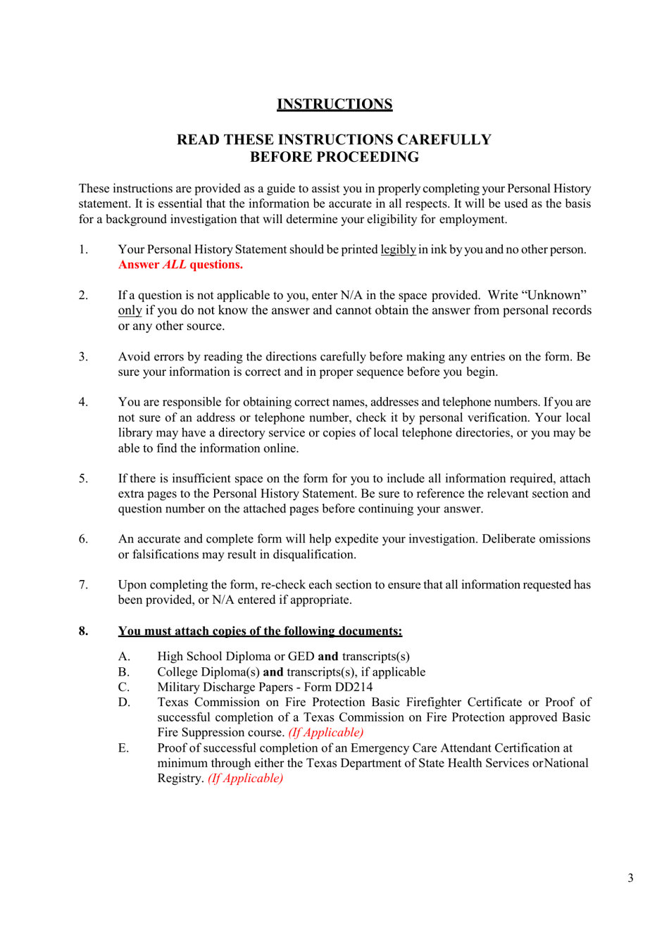 Personal History Statement - City of McAllen, Texas, Page 3