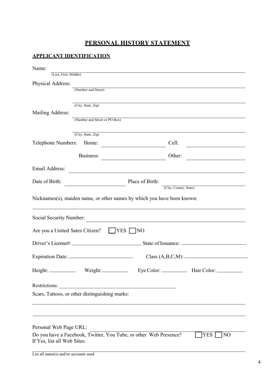 Personal History Statement - City of McAllen, Texas, Page 4