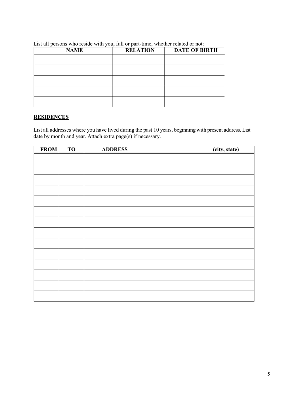 Personal History Statement - City of McAllen, Texas, Page 5