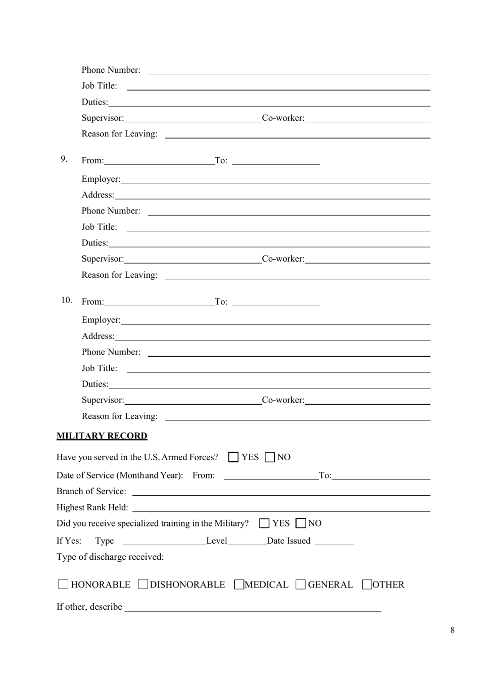 Personal History Statement - City of McAllen, Texas, Page 8