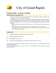 Document preview: Parking Facility Structure License Checklist - City of Grand Rapids, Michigan
