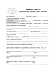 Document preview: Subdivision and Land Development Applicaton - Schwenksville Borough, Pennsylvania