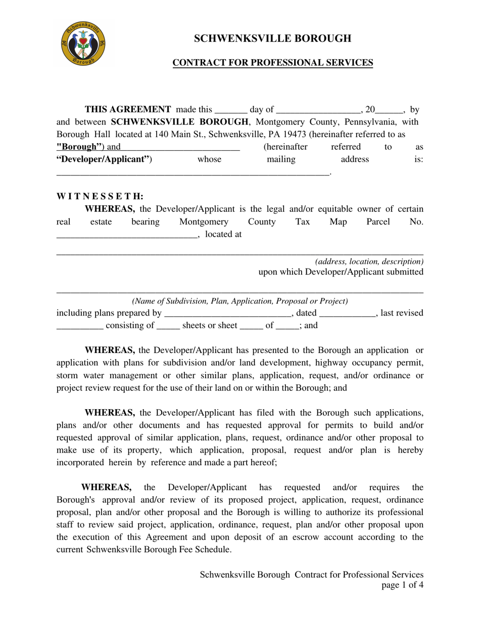 Contract for Professional Services - Schwenksville Borough, Pennsylvania, Page 1
