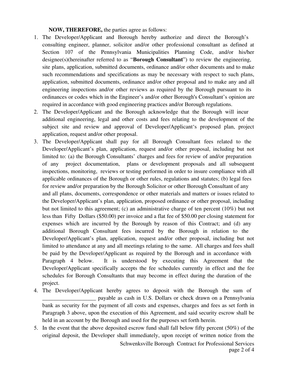 Contract for Professional Services - Schwenksville Borough, Pennsylvania, Page 2