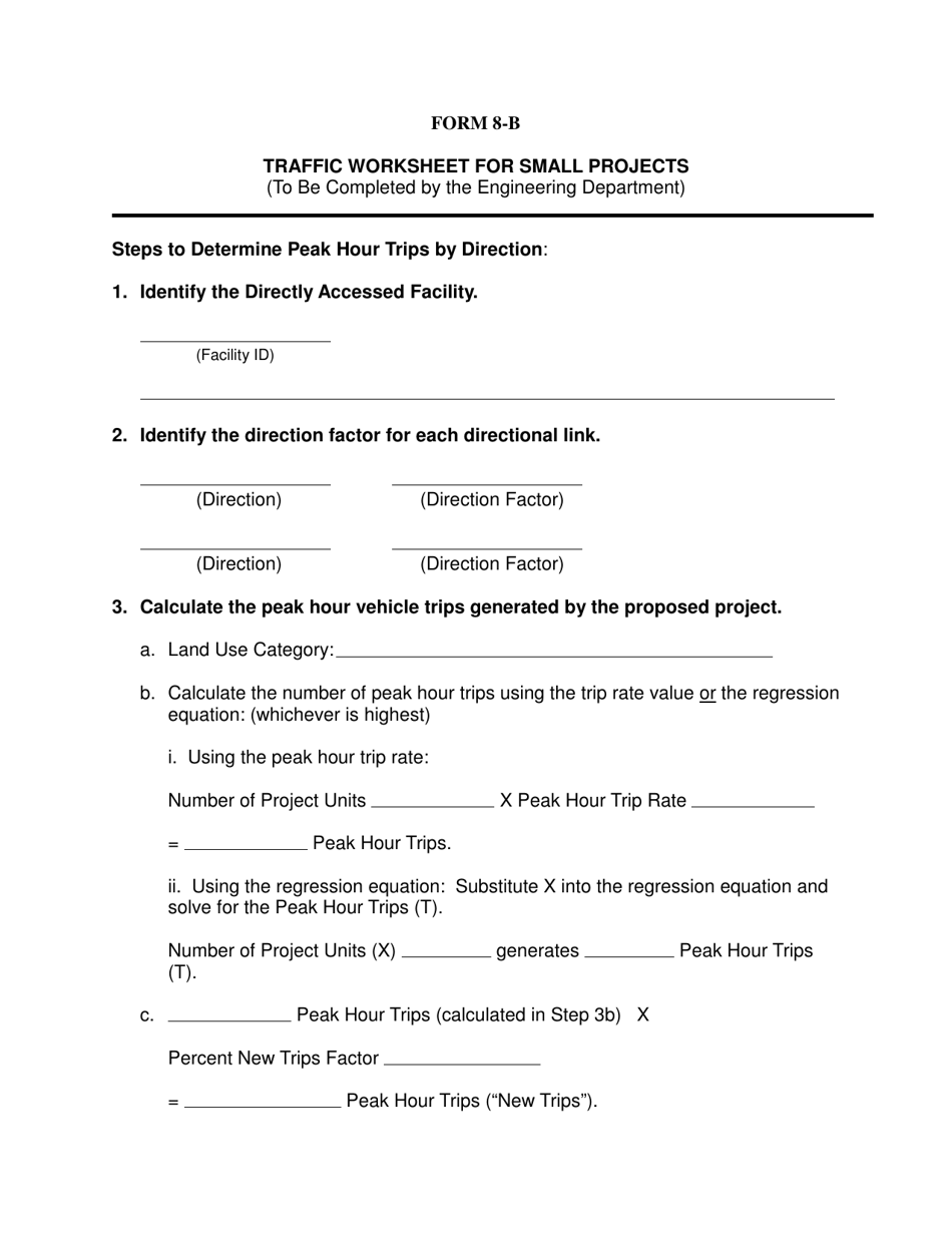 Form 8-B Traffic Worksheet for Small Projects - Highlands County, Florida, Page 1