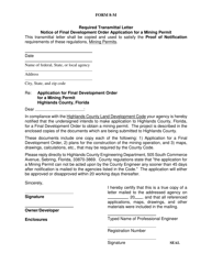 Document preview: Form 8-M Required Transmittal Letter - Notice of Final Development Order Application for a Mining Permit - Highlands County, Florida