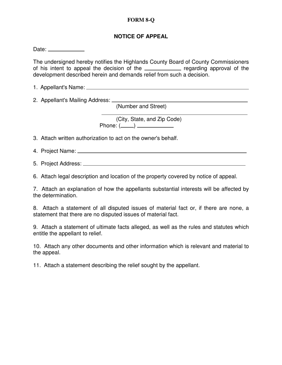 Form 8-Q Notice of Appeal - Highlands County, Florida, Page 1