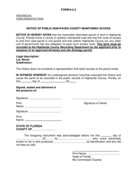 Document preview: Form 8-U.2 Notice of Public Non-paved County Maintained Access - Highlands County, Florida