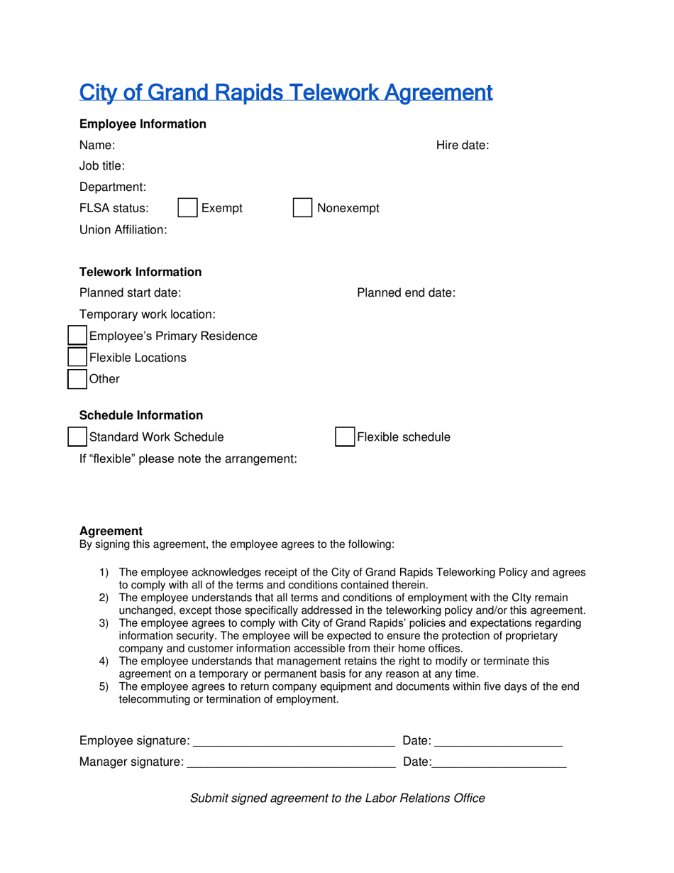 City of Grand Rapids, Michigan Telework Agreement Fill Out, Sign