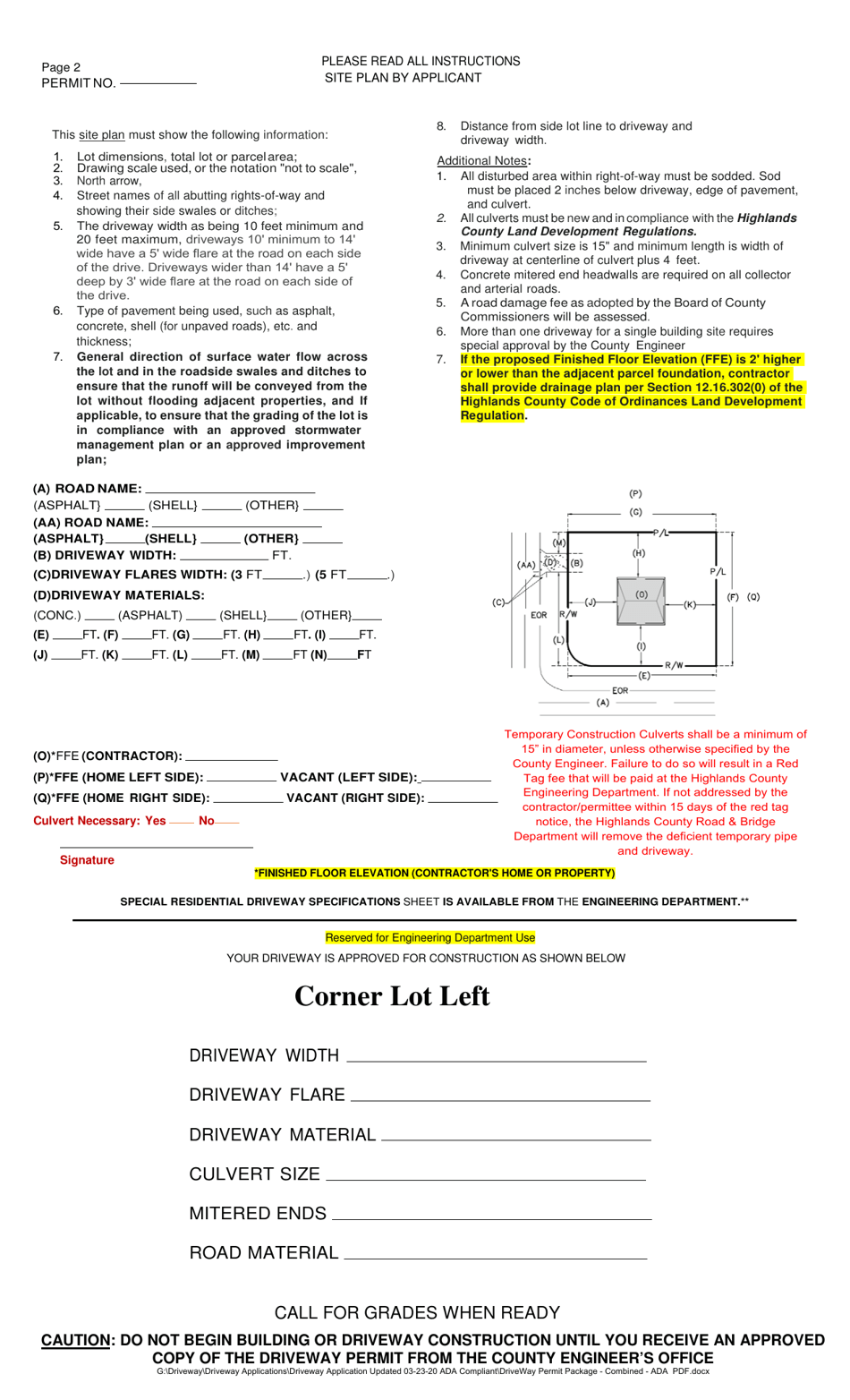 Right-Of-Way Construction Permit Application - Highlands County, Florida, Page 4