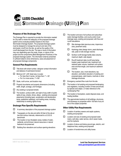 Form 50B-07 Luds Stormwater Drainage (Utility) Plan Checklist - City of Grand Rapids, Michigan
