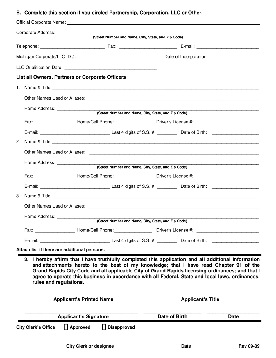 Business License Application - Ambucab / Ambulance / Taxicab / Pedicab Company - City of Grand Rapids, Michigan, Page 2