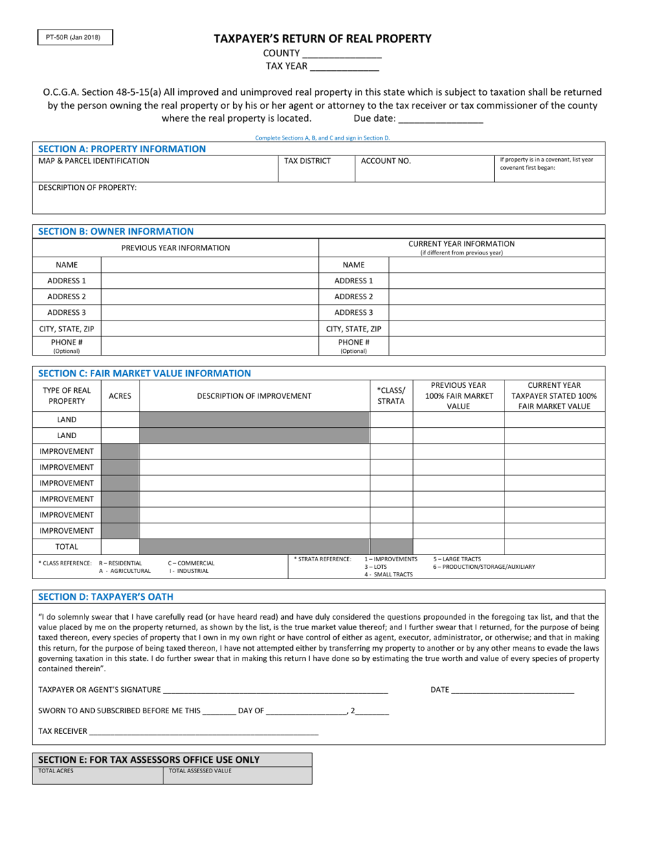 Form PT-50R Taxpayers Return of Real Property - Georgia (United States), Page 1