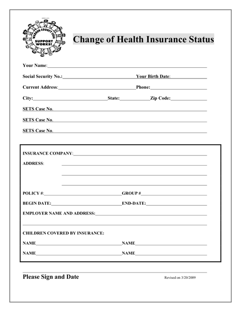 Change of Health Insurance Status - Warren County, Ohio Download Pdf