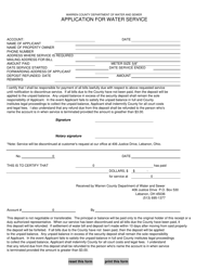 Document preview: Application for Water Service - Warren County, Ohio