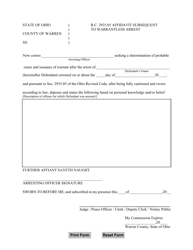 R.c. 2935.05 Affidavit Subsequent to Warrantless Arrest - Warren County, Ohio