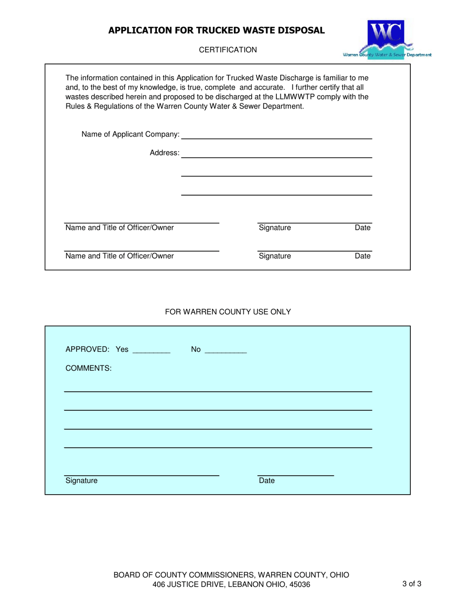 Application for Trucked Waste Disposal - Warren County, Ohio, Page 3