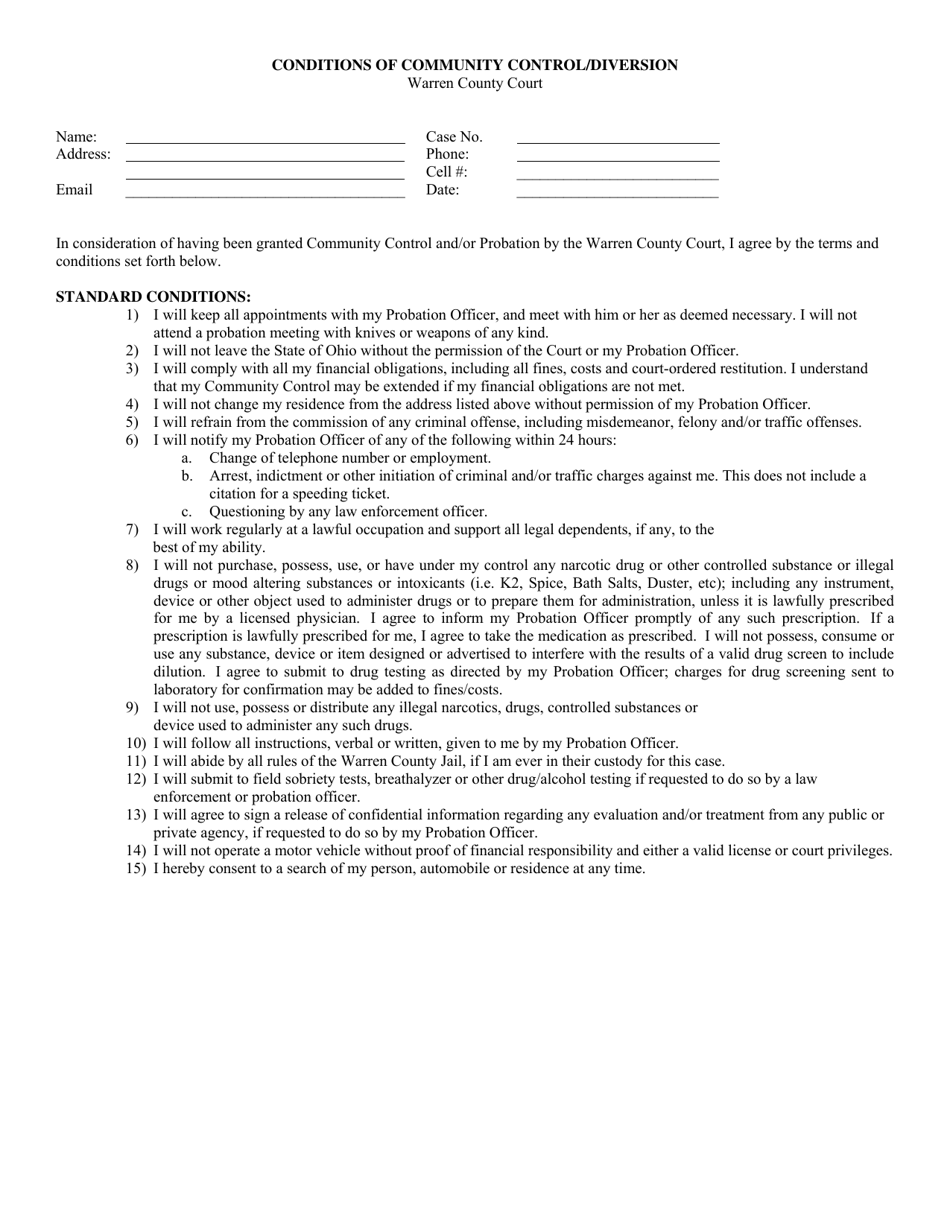 Conditions of Community Control / Diversion - Warren County, Ohio, Page 1