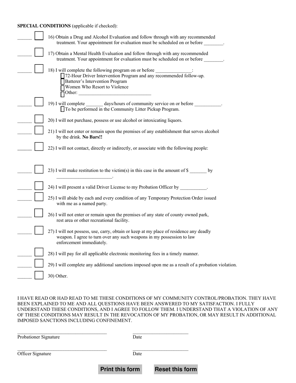 Conditions of Community Control / Diversion - Warren County, Ohio, Page 2