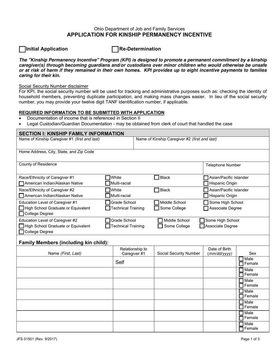 Form JFS01501 Application for Kinship Permanency Incentive - Ohio, Page 1