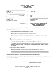 Document preview: Petition for Limited Driving Privileges - Judgment Entry and Order - Warren County, Ohio