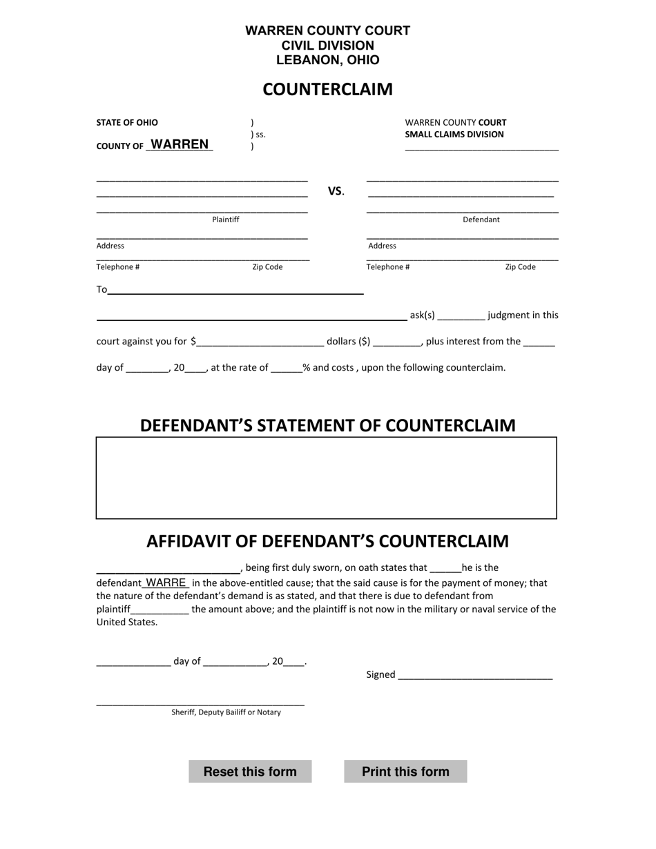 Counterclaim - Warren County, Ohio, Page 1
