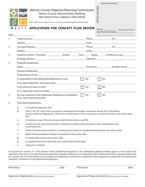 Application for Concept Plan Review - Warren County, Ohio Download Pdf