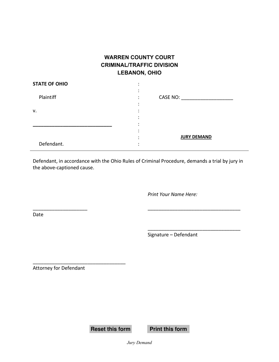 Jury Demand - Warren County, Ohio, Page 1