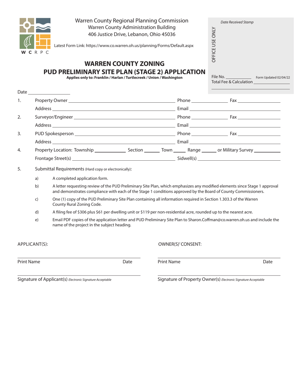 Warren County Zoning Pud Preliminary Site Plan (Stage 2) Application - Warren County, Ohio, Page 1