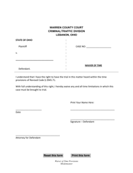 Document preview: Waiver of Time - Warren County, Ohio