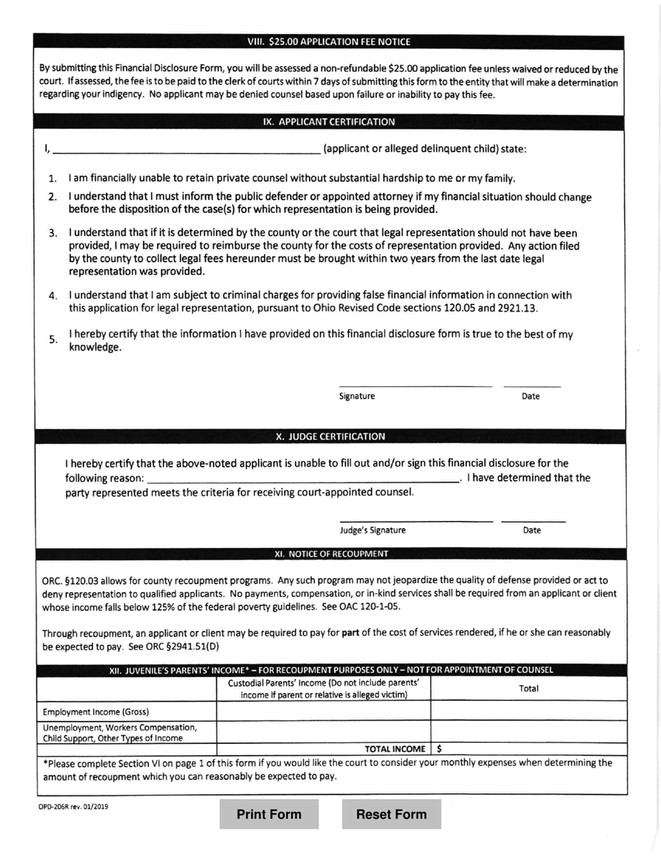 Form OPD-206R Financial Disclosure Form - Warren County, Ohio, Page 2