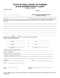 Application for Expungement/Sealing of Record; Praecipe - Warren County, Ohio