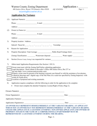 Document preview: Application for Variance - Warren County, Ohio