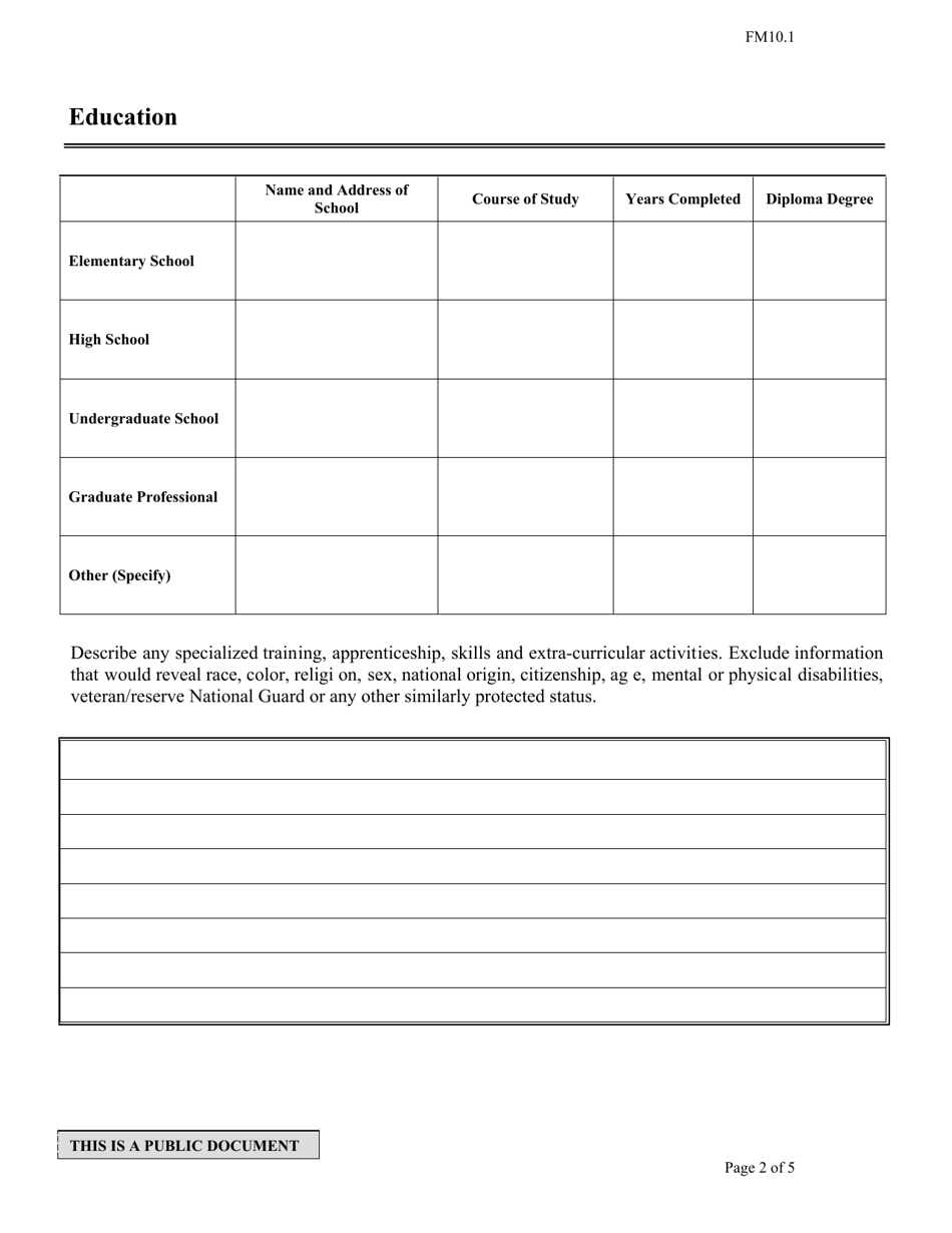 Form FM10.1 Application for Employment - Warren County, Ohio, Page 2