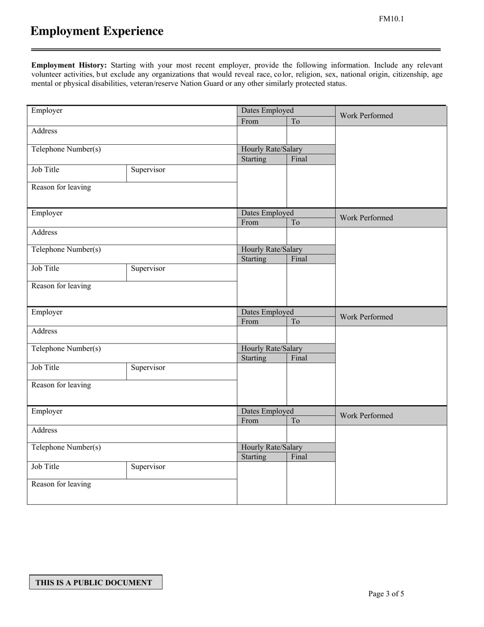 Form FM10.1 Application for Employment - Warren County, Ohio, Page 3