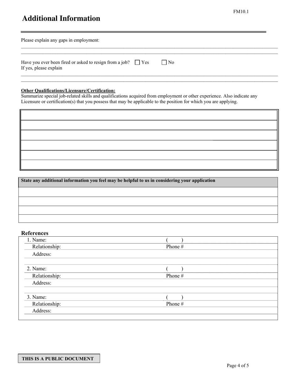 Form FM10.1 Application for Employment - Warren County, Ohio, Page 4