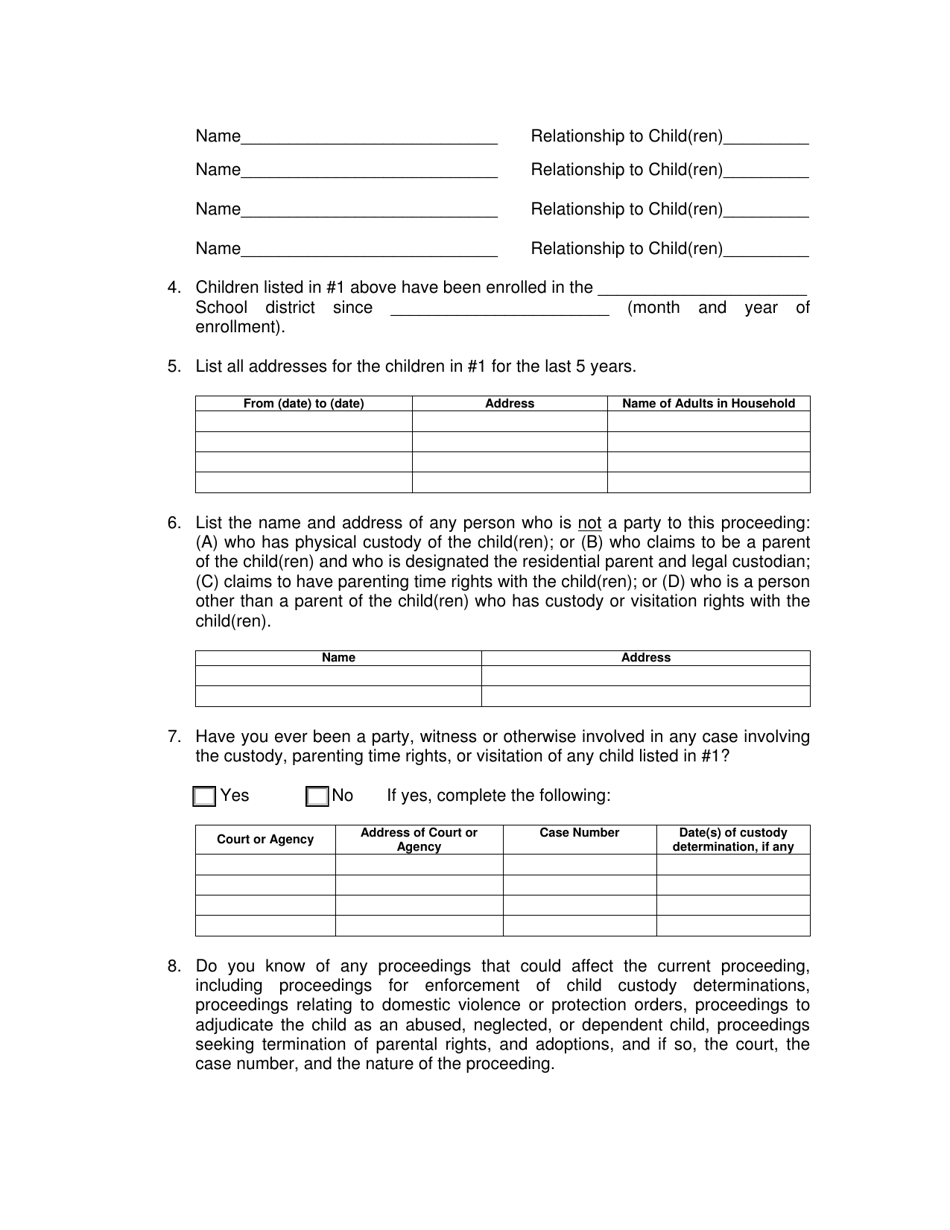 WCJC Form 3.0 Information for Parenting Proceeding Affidavit - Warren County, Ohio, Page 2