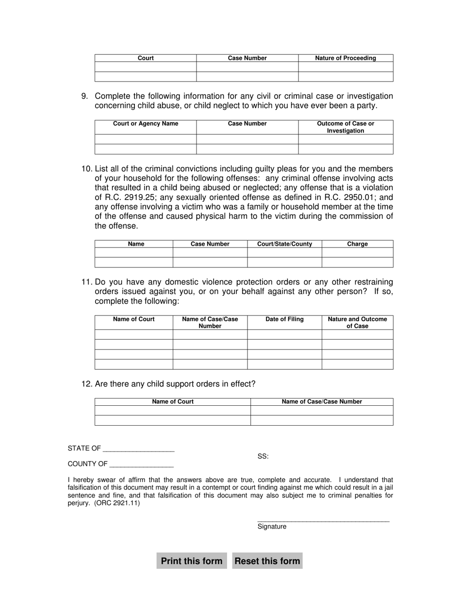 WCJC Form 3.0 Information for Parenting Proceeding Affidavit - Warren County, Ohio, Page 3