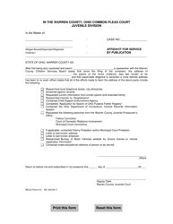 Document preview: WCJC Form 5.0 Affidavit for Service by Publication - Dna - Warren County, Ohio